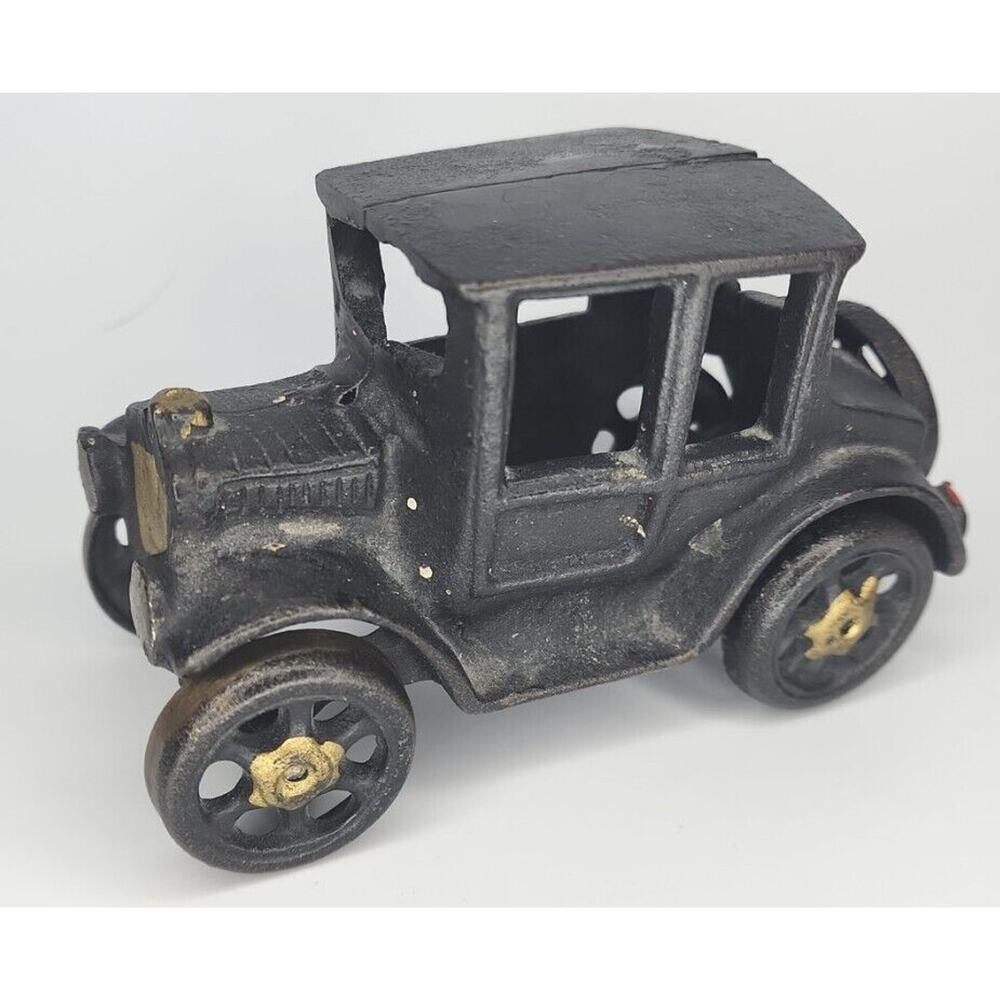 Vintage Cast Iron Model T Toy Coupe 5” Black/Gold, Unbranded U104‎